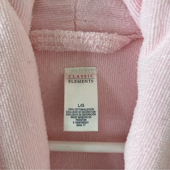 CASUAL ELEMENT WOMENS TERRY BATHROBE, SZ-LG, PINK, HEAVY & LONG, CORDED TRIM - Picture 4 of 4